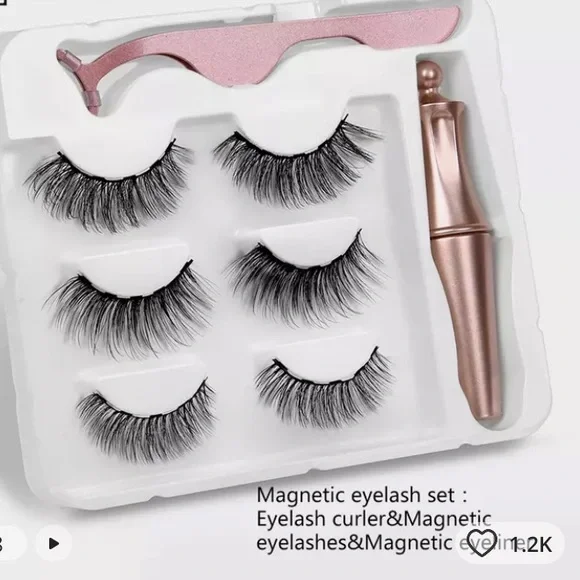 SET OF 3 PAIRS OF 3D MAGNETIC MINK LASHES WITH MAGNETIC EYELINER AND TWEEZERS - Picture 9 of 10